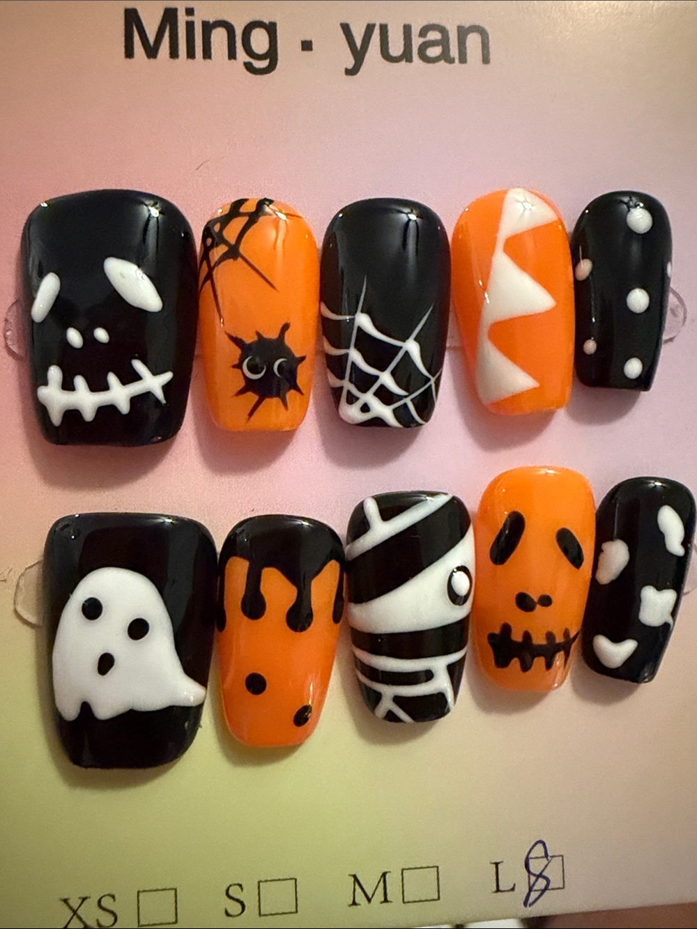 Halloween theme handmade acrylic press on Nails - Black & Orange
